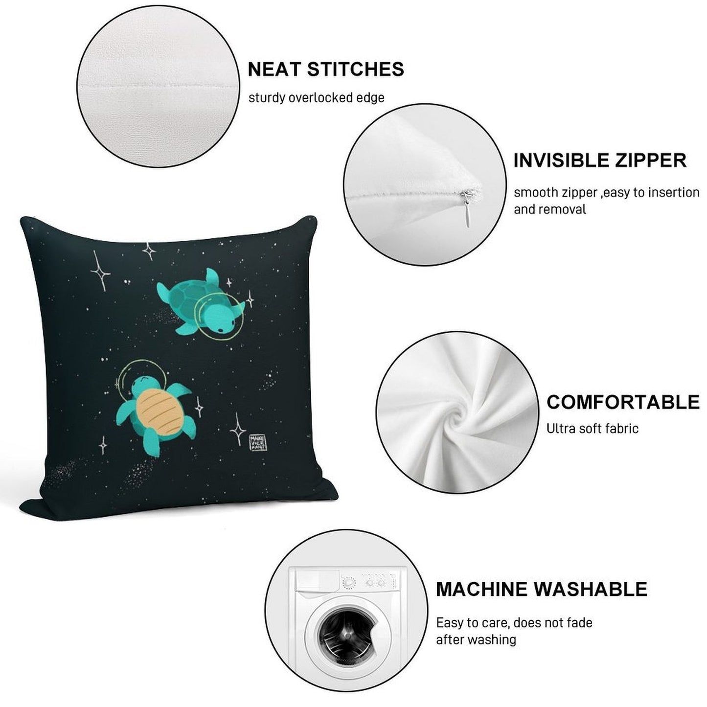 Space Turtles Soft Gift Ready Throw Pillow