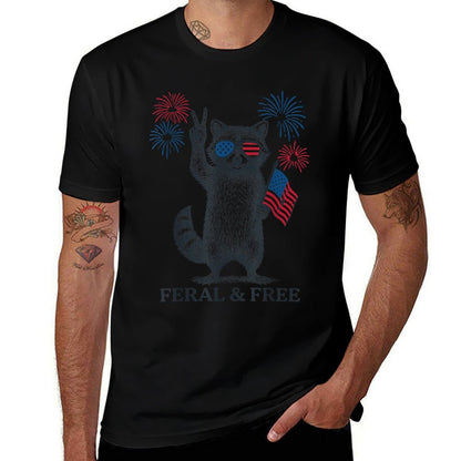 Feral And Free Funny Raccoon Feral But Free 4th Of July  Summer-ready Fabric T-Shirt