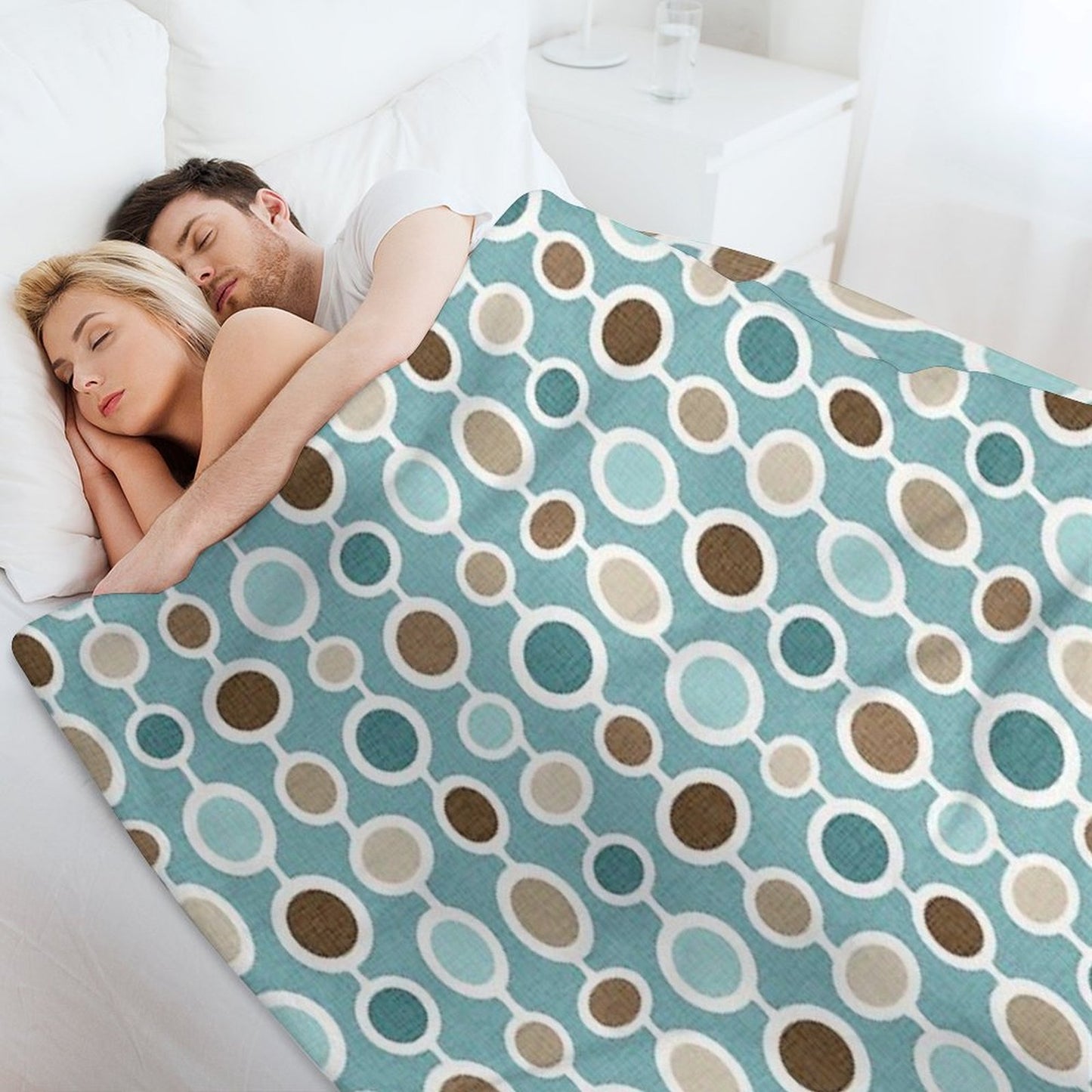 Mid Century Modern Geometric Circle Atomic Art Print 2 - Blue Brown Throw Blanket