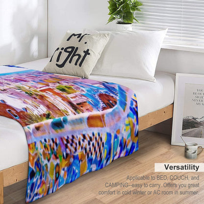 Barcelona's Park Guell in Watercolor Throw Blanket