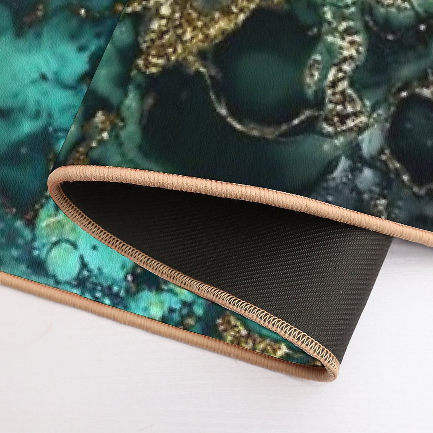 Gold Indigo Faux Malachite Marble Bath Mat