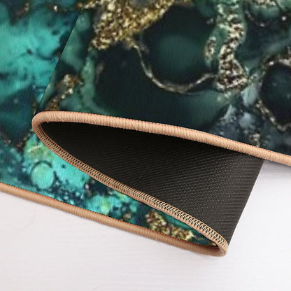 Gold Indigo Faux Malachite Marble Bath Mat