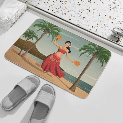Hawaiian Vintage Hula Girl Distressed Postcard Bath Mat