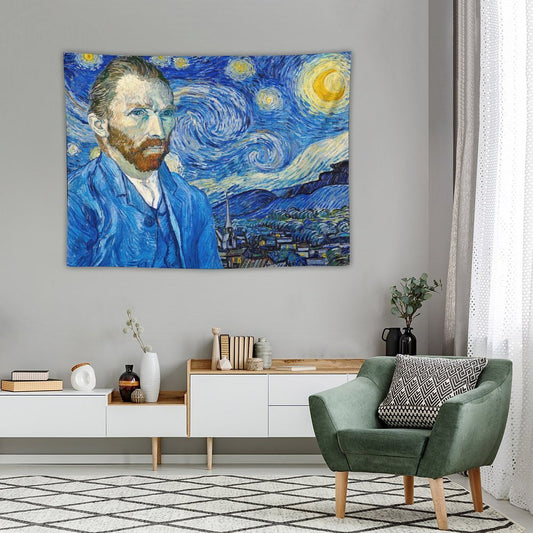 Van Gogh Self-Portrait in Front of Starry Night Tapestry