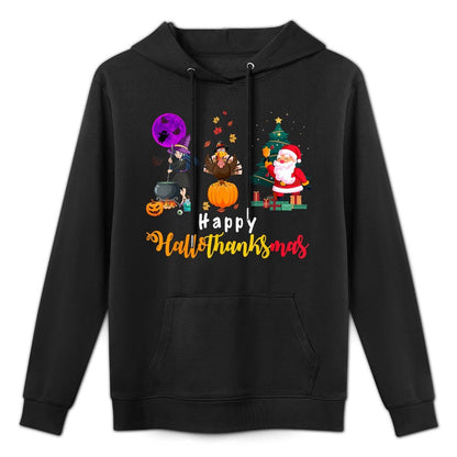 Happy Hallothanksmas Halloween Thanksgiving Merry Christmas Easy Care Hoodie