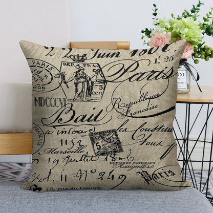 French Script Pillow Linen Throw Pillow Cover