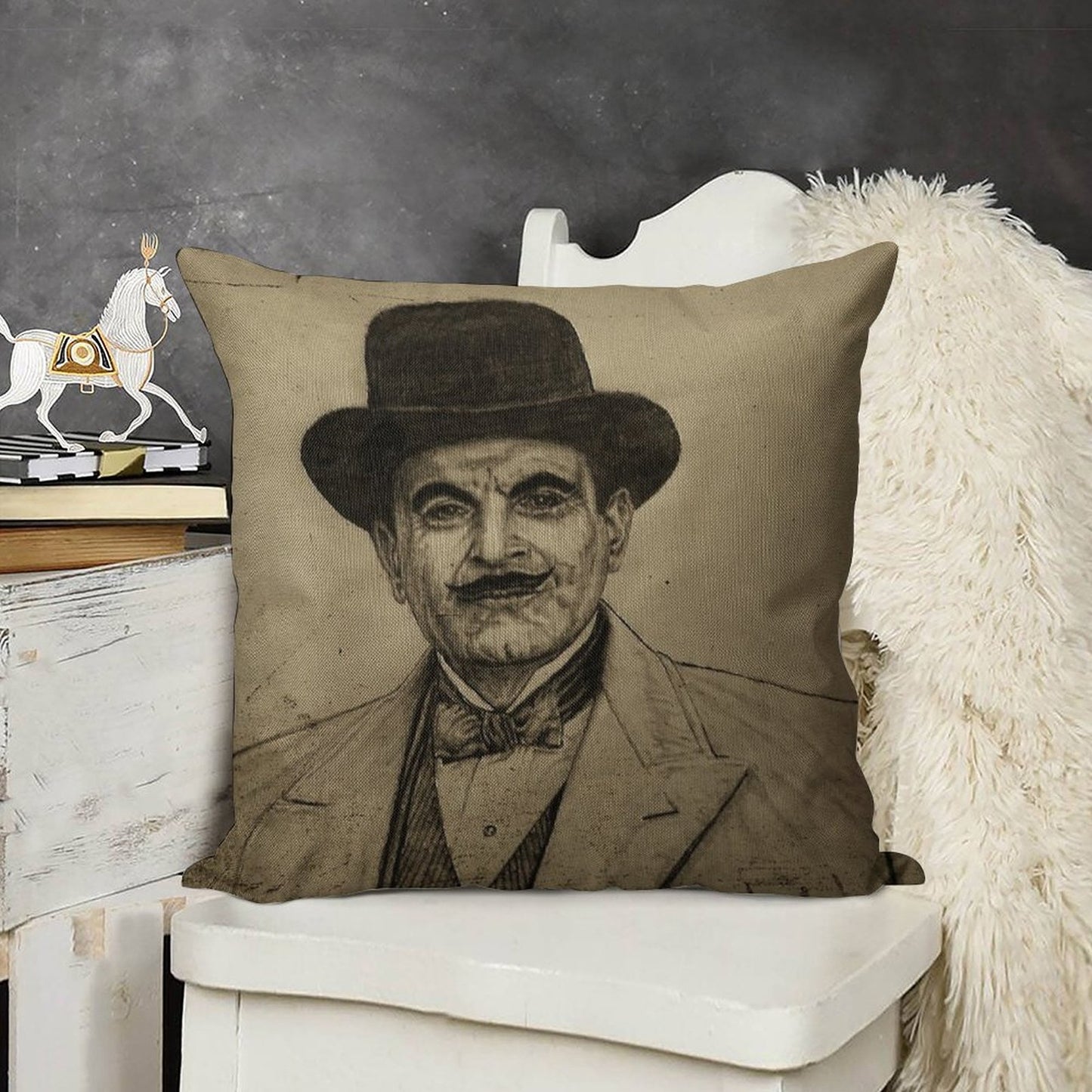 Hercule Poirot (David Suchet) Linen Throw Pillow Cover