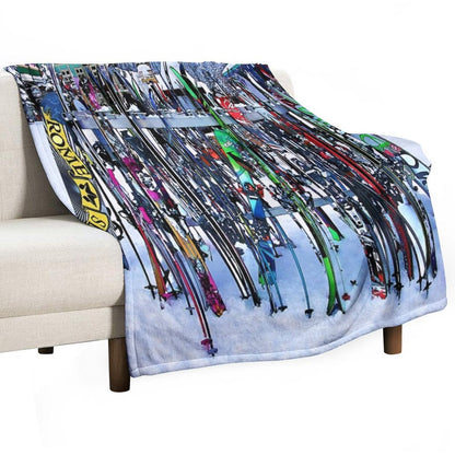 Ski Party - Skis And Poles Throw Blanket