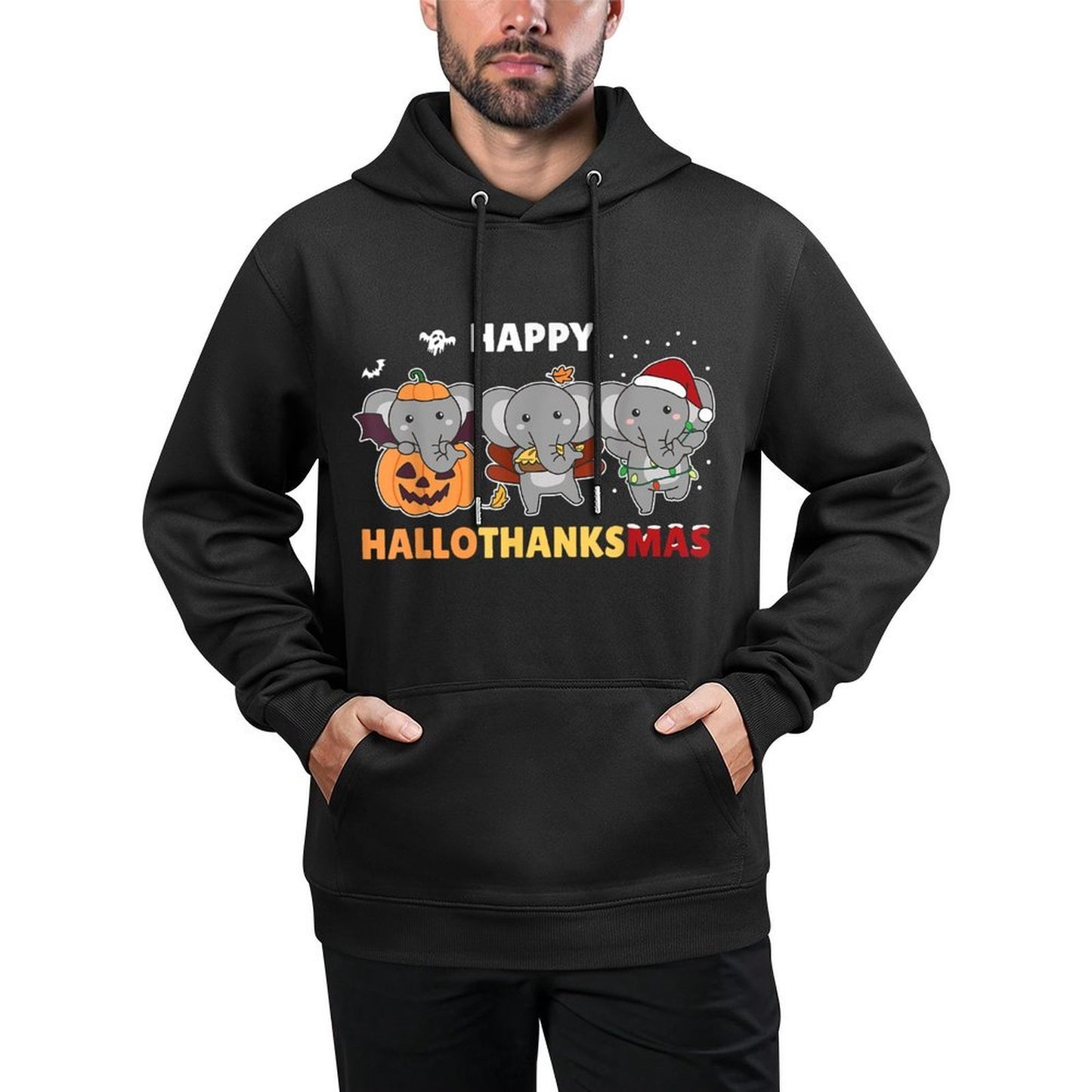 Elephant Christmas Halloween Costume Happy Hallothanksmas Machine Washable Hoodie