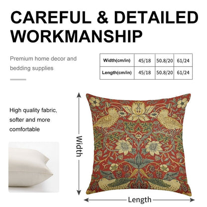 William Morris Birds Floral,red Linen Throw Pillow Cover