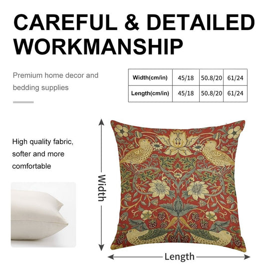 William Morris Birds Floral,red Linen Throw Pillow Cover