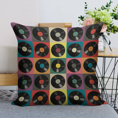 Vinyl Record Linen Throw Pillow Cover