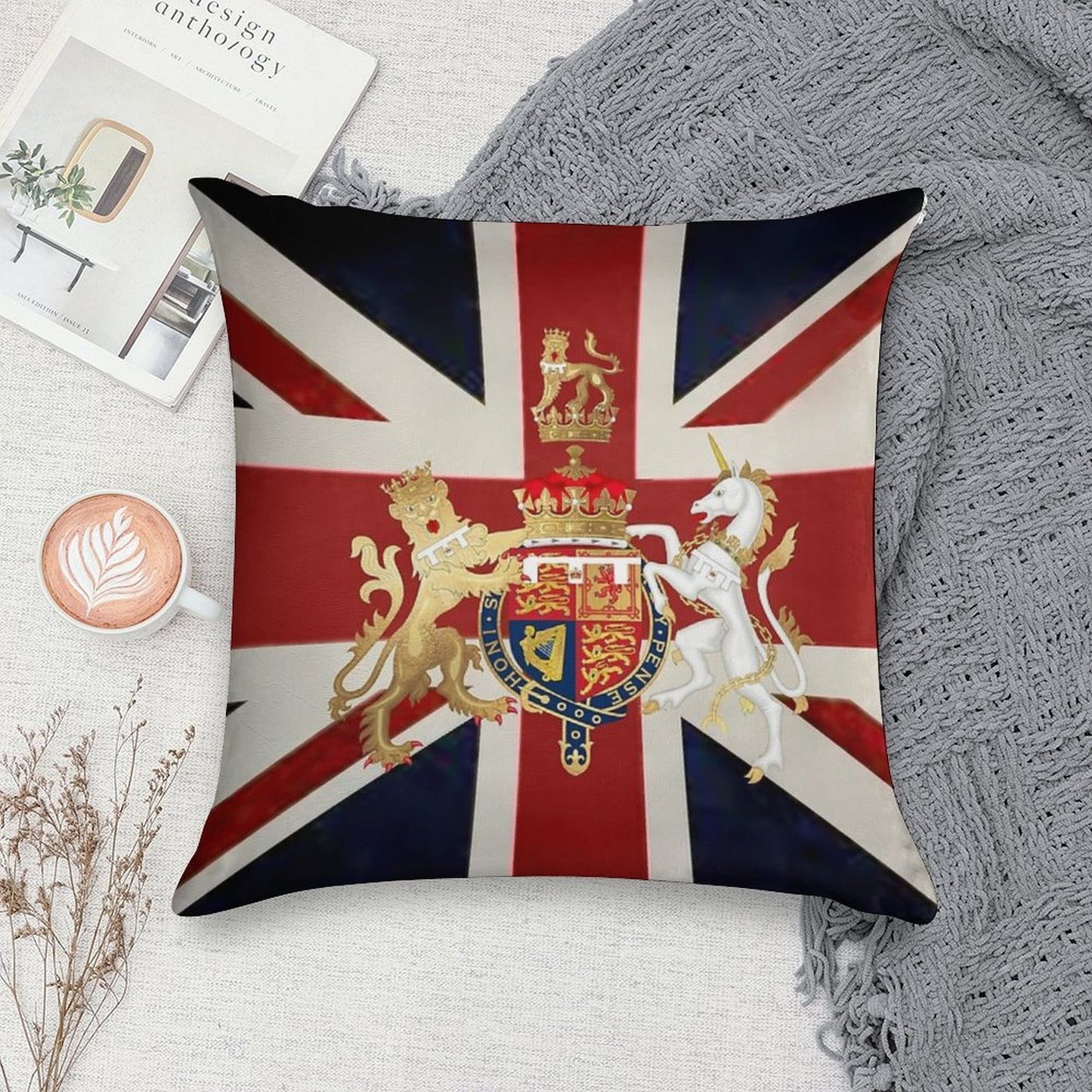 Union Jack with Windsor Insignia Soft Short Plush Fabric Throw Pillow