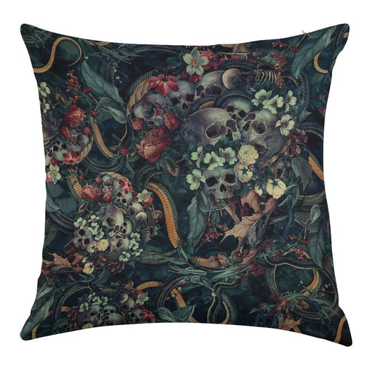 Skulls And Snakes Linen Throw Pillow Cover