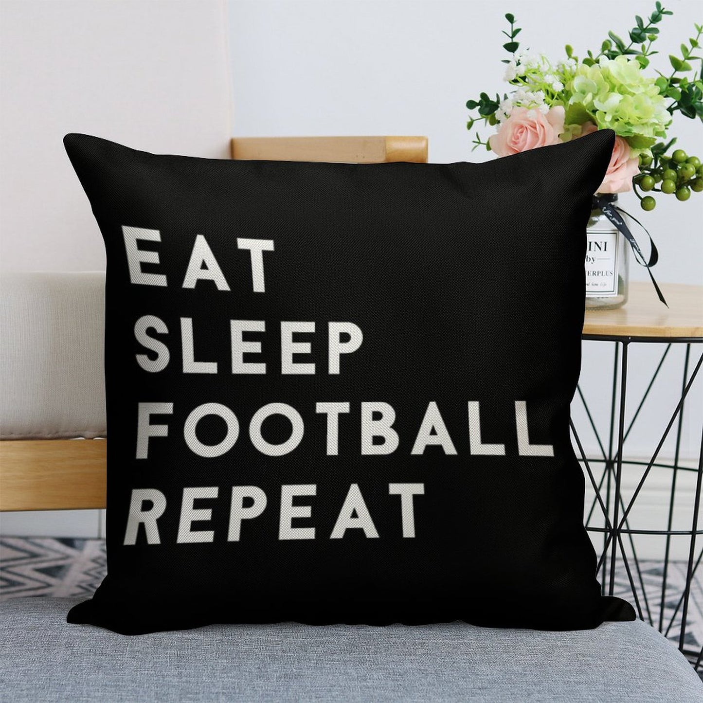 Eat Sleep Football Repeat Linen Throw Pillow Cover