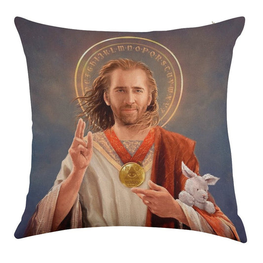 Nicolas Cage, Saint Nicolas of Cage, Nic Cage Original Religious Painting Linen Throw Pillow Cover