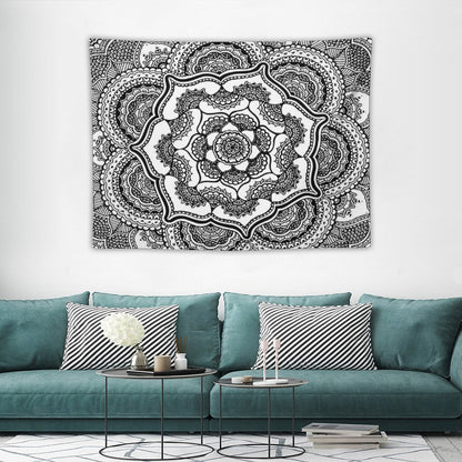 Spring Lotus  Abstract  Black And White Tapestry