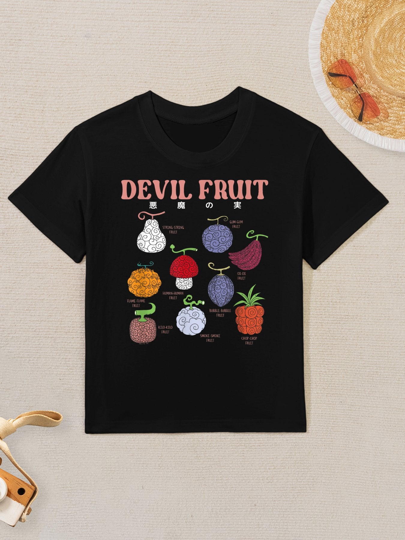 One Piece Anime Devil Fruit Varieties Illustration Kids T-Shirt