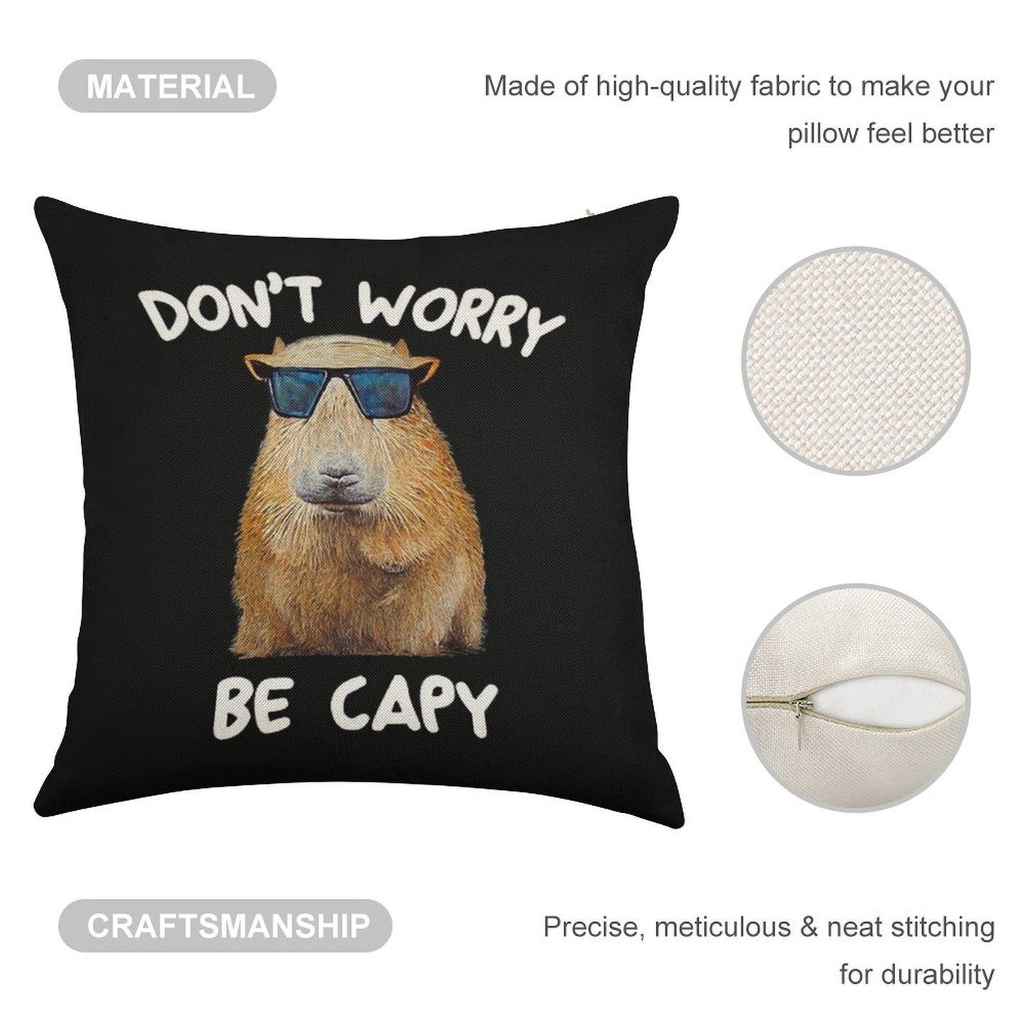 Funny Capybara Dont Worry Be Capy Funny Rodent Linen Throw Pillow Cover