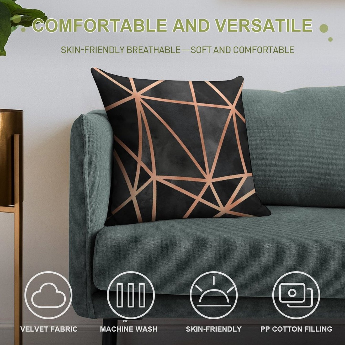 Black And Copper Geo Soft Skin-Friendly Throw Pillow