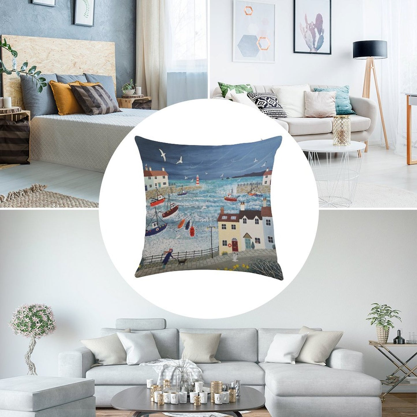 Stormy Harbour Linen Throw Pillow Cover
