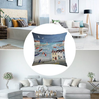 Stormy Harbour Linen Throw Pillow Cover