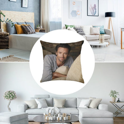 Hugh Jackman Linen Throw Pillow Cover