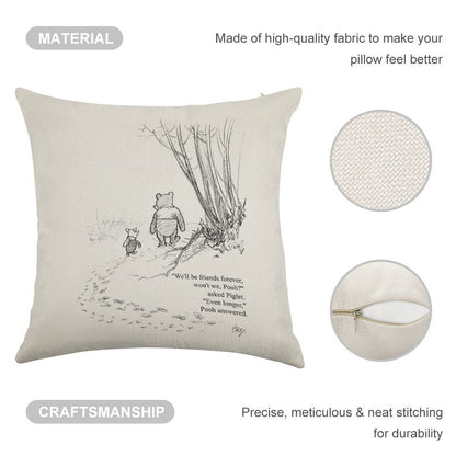 Winnie The Pooh & Piglet Friends Forever Linen Throw Pillow Cover