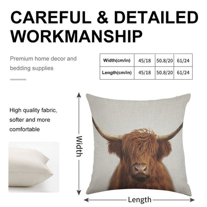 Highland Cow - Colorful Linen Throw Pillow Cover