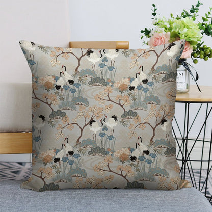 Japanese Garden Gray Linen Throw Pillow Cover