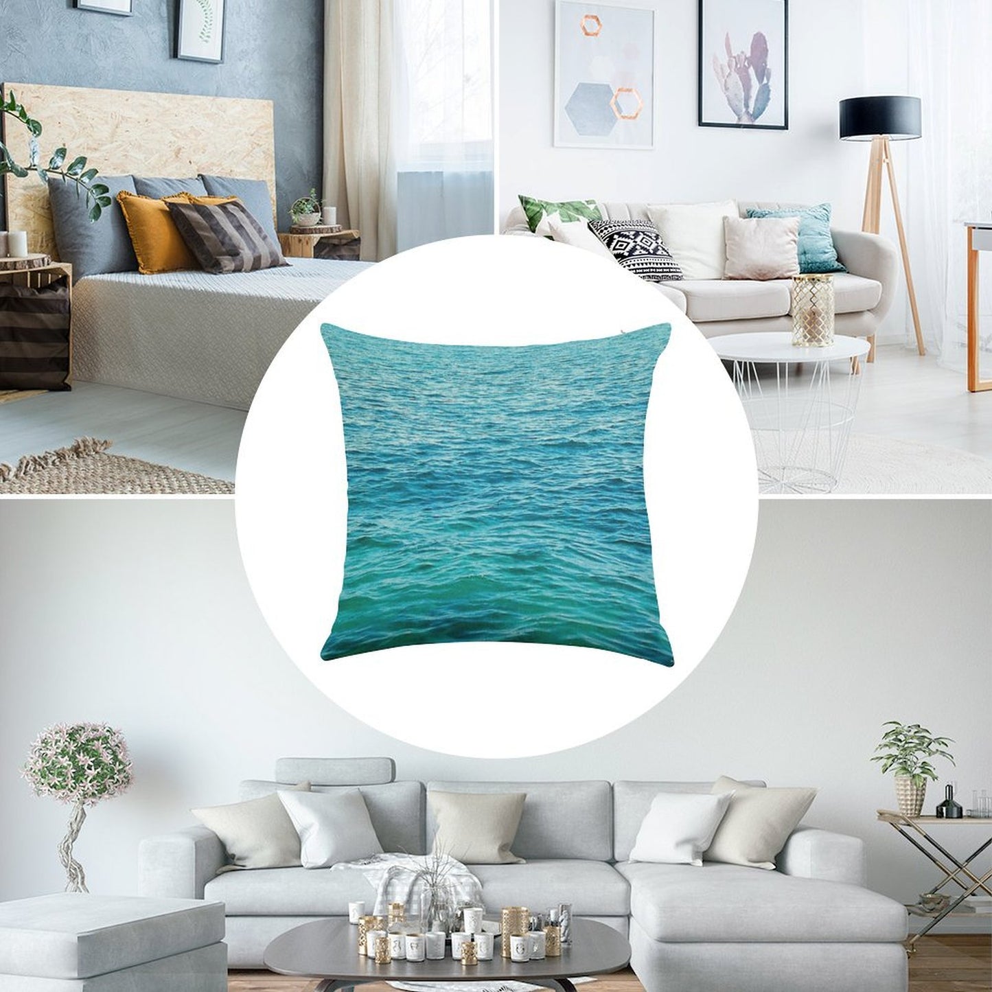 Turquoise Ocean Linen Throw Pillow Cover