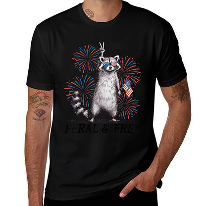 Feral & Free Funny Patriotic Racoon Feral And Free 4th July  Quick-drying T-Shirt