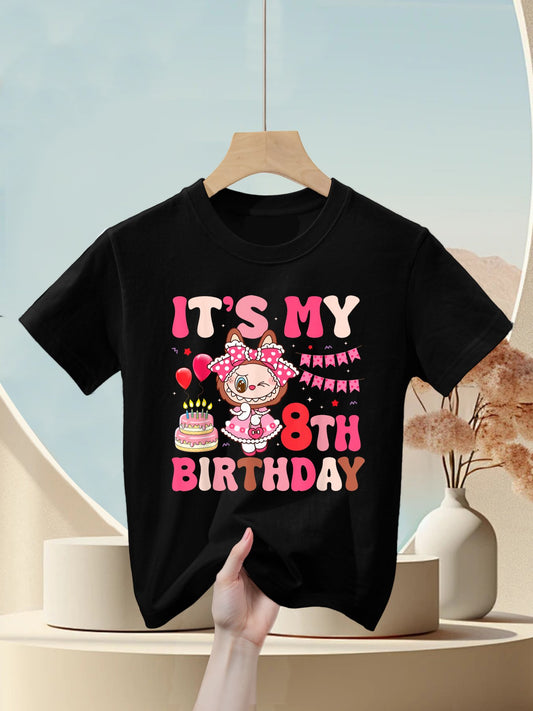 It's My 8th Birthday Girls Kidsns Labubu Bday Kids T-Shirt