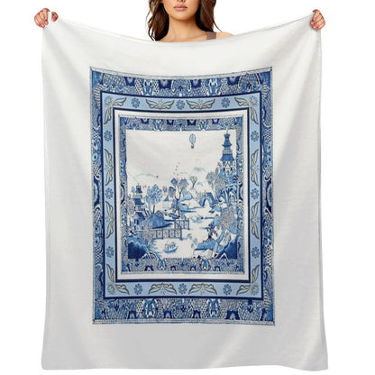 Blue Willow Double Frame Throw Blanket