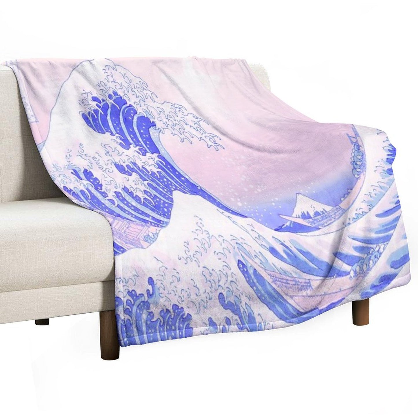Great Wave Pastel Aesthetic Kawaii Pink Kanagawa Japanese Throw Blanket