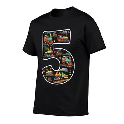 Kids 5 Year Old Boy Trains Birthday 5th Birthday Locomotive Train T-Shirt
