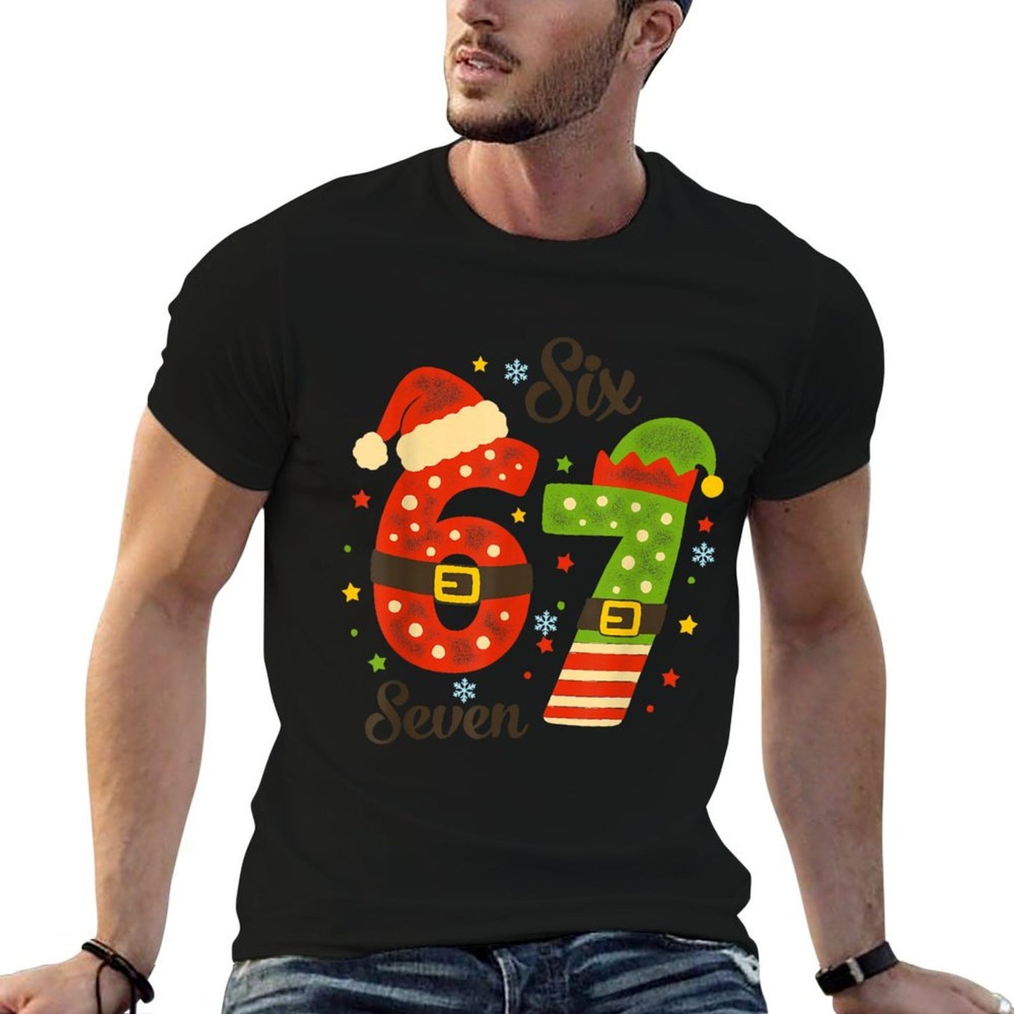 Funny 67 Christmas Kids Adults Santa Elf Meme Six Seven  Slim-fit Cut T-Shirt