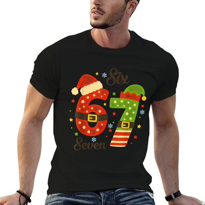 Funny 67 Christmas Kids Adults Santa Elf Meme Six Seven  Slim-fit Cut T-Shirt