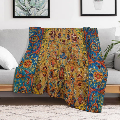 Hereke Vintage Persian Silk Rug Print Throw Blanket