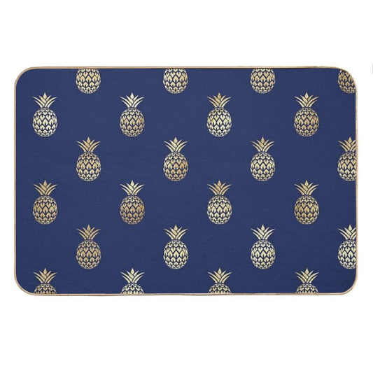 Navy And Gold Pineapples Bath Mat