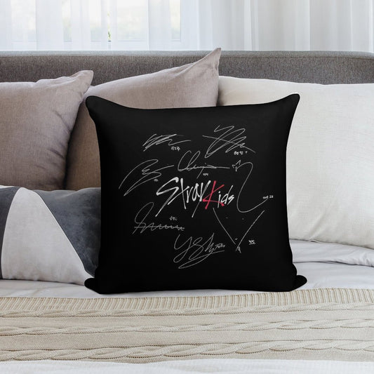 Stray Kids OT8 - Logo with Signatures (black) Soft Skin-Friendly Throw Pillow