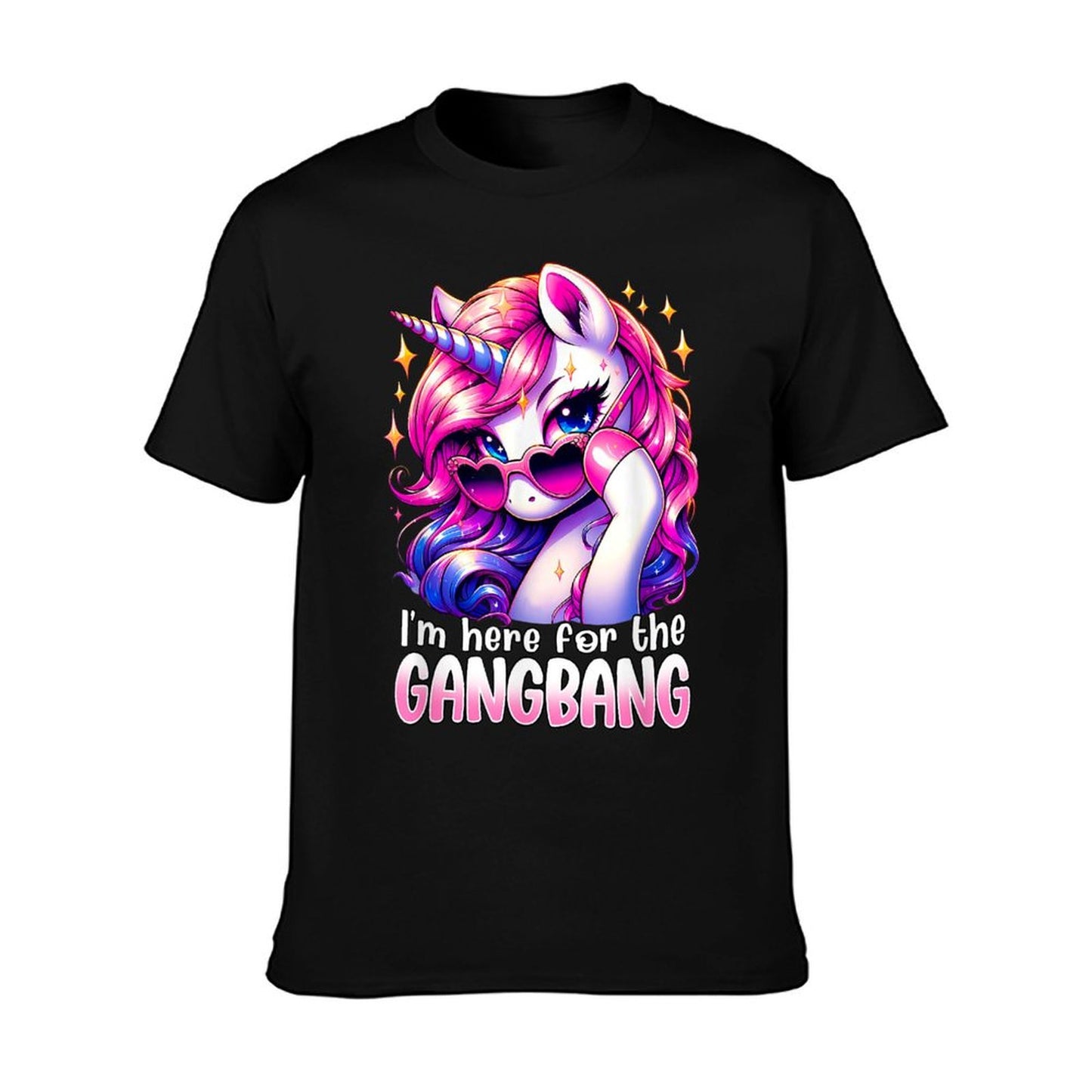 Embarrassing Crude Humor Adult Raunchy Gag I&#39;M HERE FOR THE GANGBANG Funny Inappropriate Sex Humor Joke Unisex-Adults Purple T-Shirt