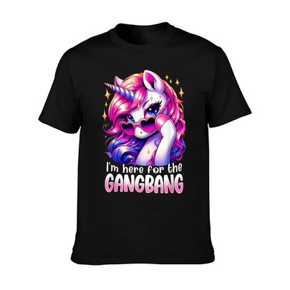Embarrassing Crude Humor Adult Raunchy Gag I&#39;M HERE FOR THE GANGBANG Funny Inappropriate Sex Humor Joke Unisex-Adults Purple T-Shirt