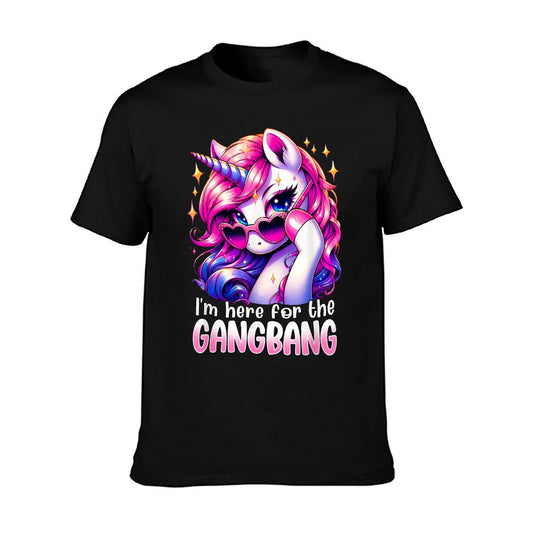 Embarrassing Crude Humor Adult Raunchy Gag I&#39;M HERE FOR THE GANGBANG Funny Inappropriate Sex Humor Joke Unisex-Adults Purple T-Shirt