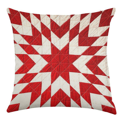 Red And White Lone Star Quilt Linen Throw Pillow Cover