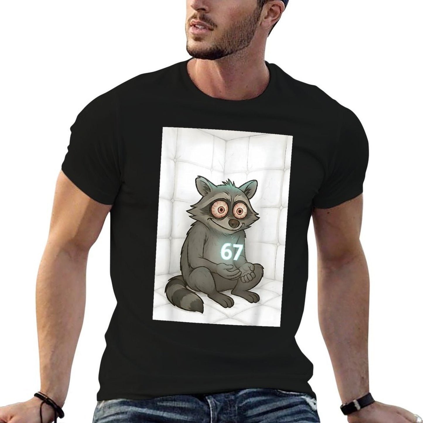 67 Funny Meme Raccoon Brainrot 6 7  Slim-fit Cut T-Shirt
