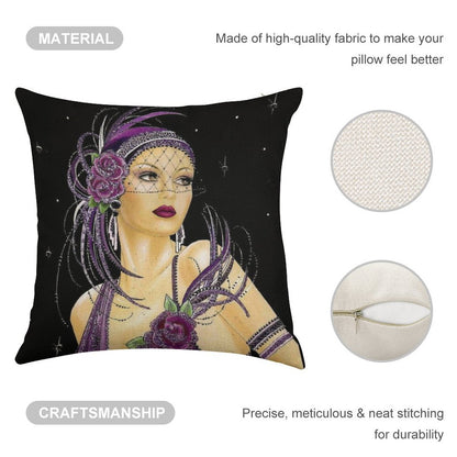 FLAPPER  Vintage 1930 Art Deco Print Linen Throw Pillow Cover