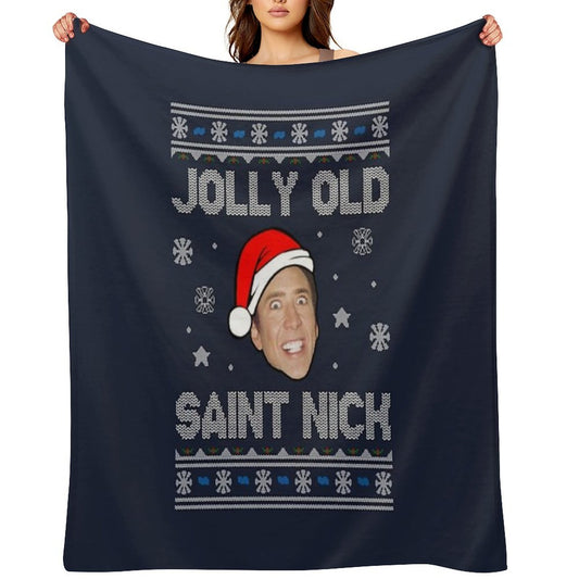 Jolly Old Saint Nick Nicolas Cage Christmas Throw Blanket