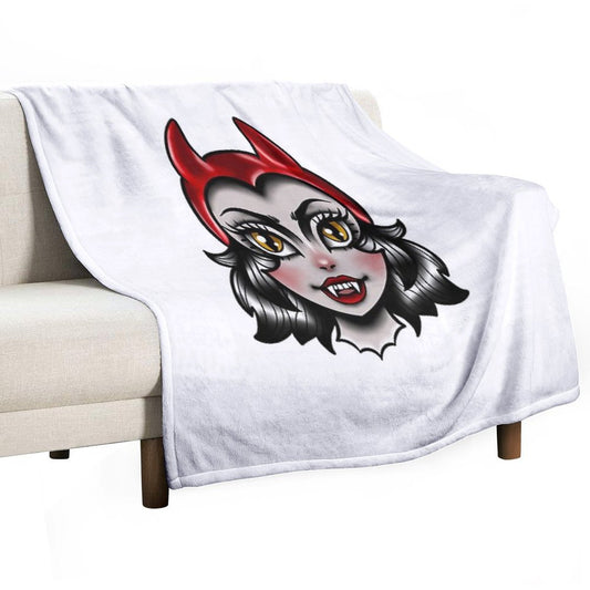 American Traditional Devil Lady Throw Blanket