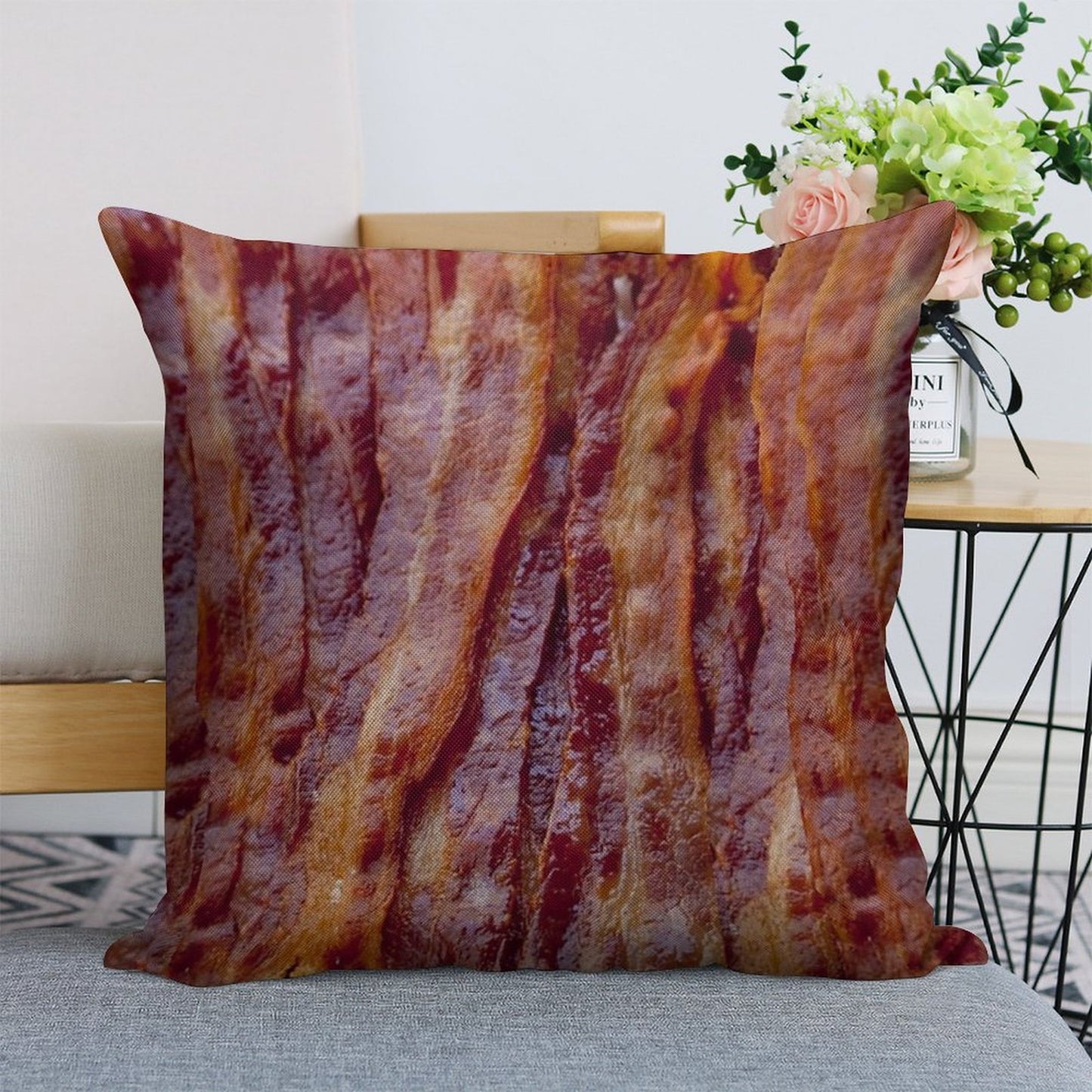Fried Bacon Linen Throw Pillow Cover